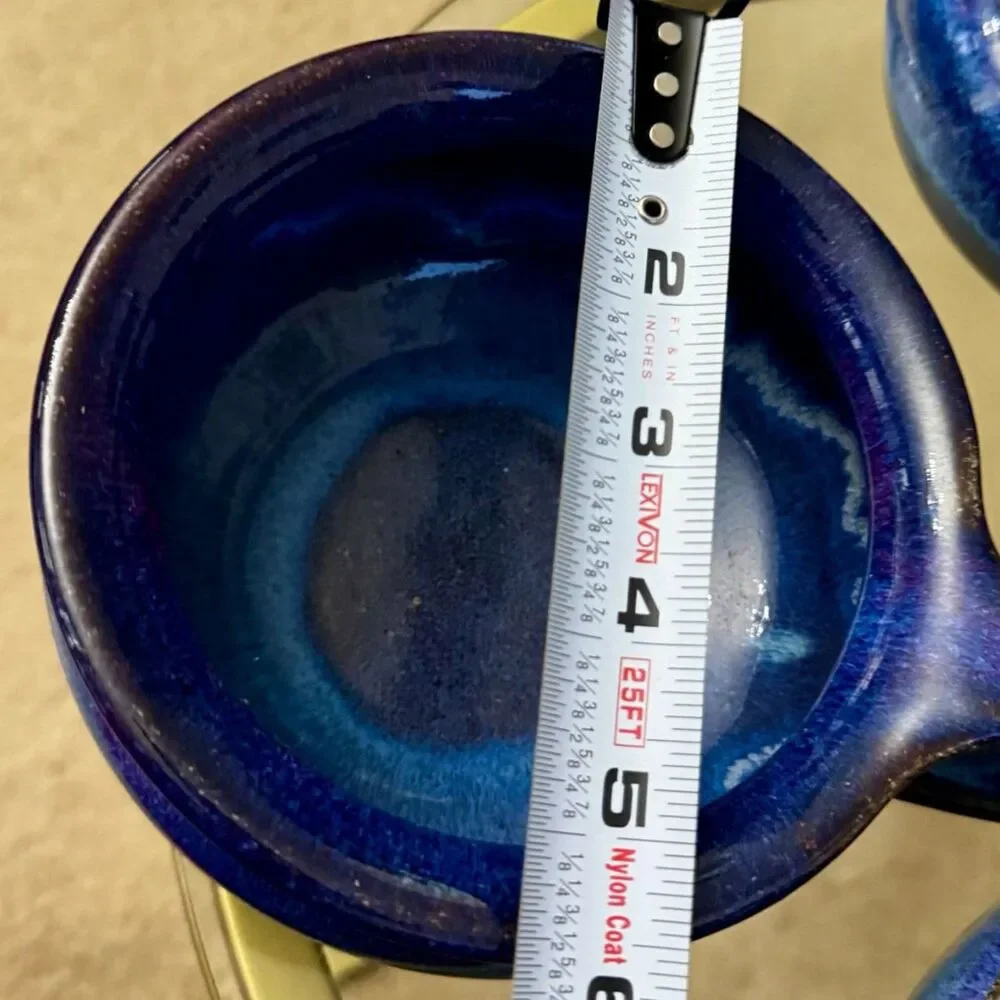 Harald Nordvold Studio Set 4 Blue Drip Glaze Handmade CA Signed Soup Chili Bowls